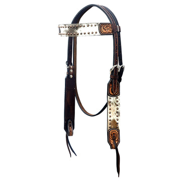 Hilason Horse Hand Carved American Hair On Leather Breast Collar Headstall Brown